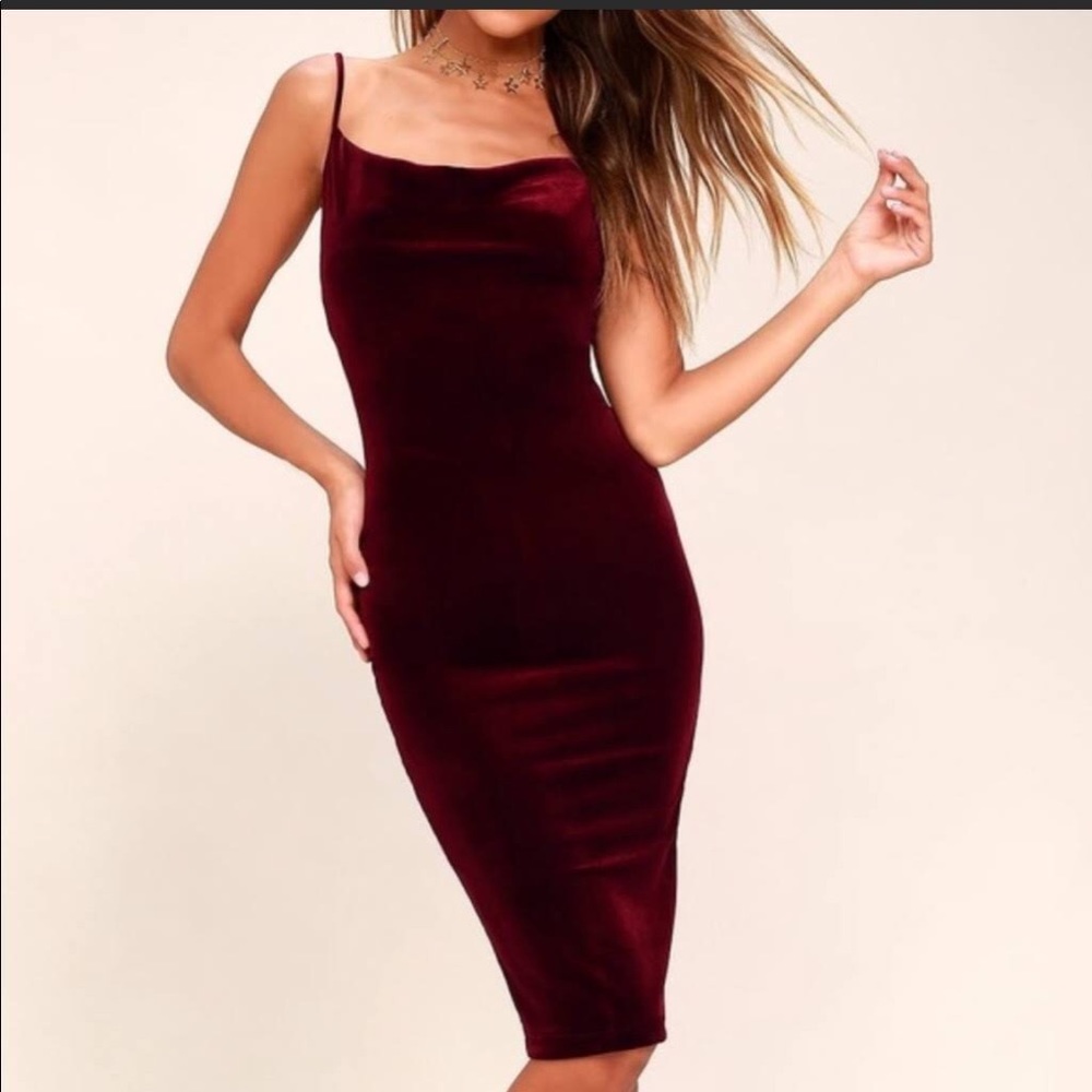 Lulus Wine Velvet Cowl Neck dress